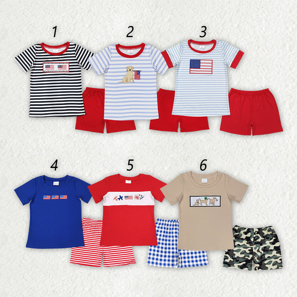 Sibling Embroidery Baby Boys 4th Of July Shirt Shorts Summer Outfits