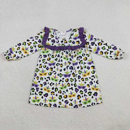 Sibling Baby Girls Mardigras Anchors Leopard Ruffle Pants Clothes Set Knee Length Dress