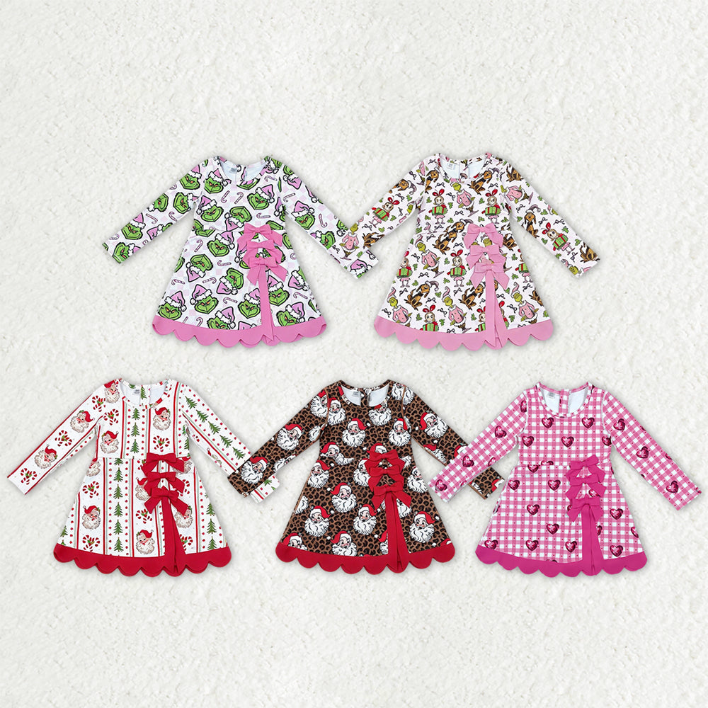 Sibling Baby Girls Long Sleeve Green Frogs Santa Trees Yoga Active Bows Scallop Christmas Sets