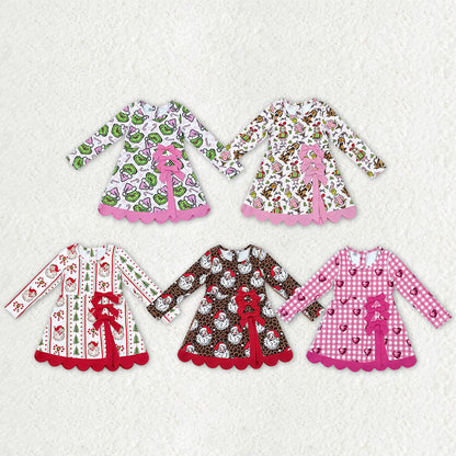Sibling Baby Girls Long Sleeve Green Frogs Santa Trees Yoga Active Bows Scallop Christmas Sets