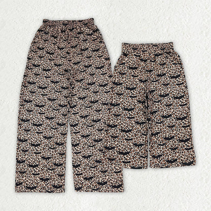 Mama and Me Girls Leopard Bats Pockets Halloween Flare Pants Bottom