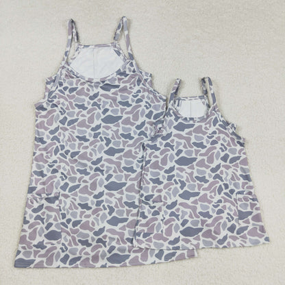 Mama And Me Strap Gray Camo Pockets Yoga Shorts Dresses