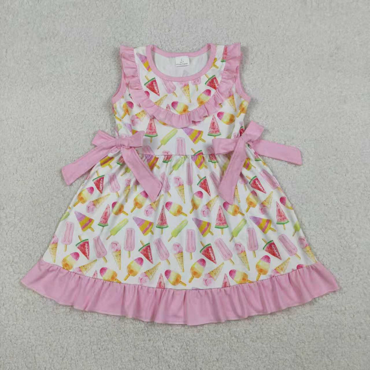 Sibling Baby Girls Sleeveless Ice Creams Tunic Ruffle Shorts Clothes Set Knee Length Dresses