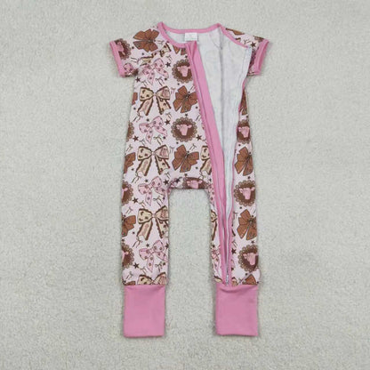 Sibling Baby Girls Bows Highland Cows Ruffle Pants Western Pajamas Set Ruffle Dress Zipper Romper