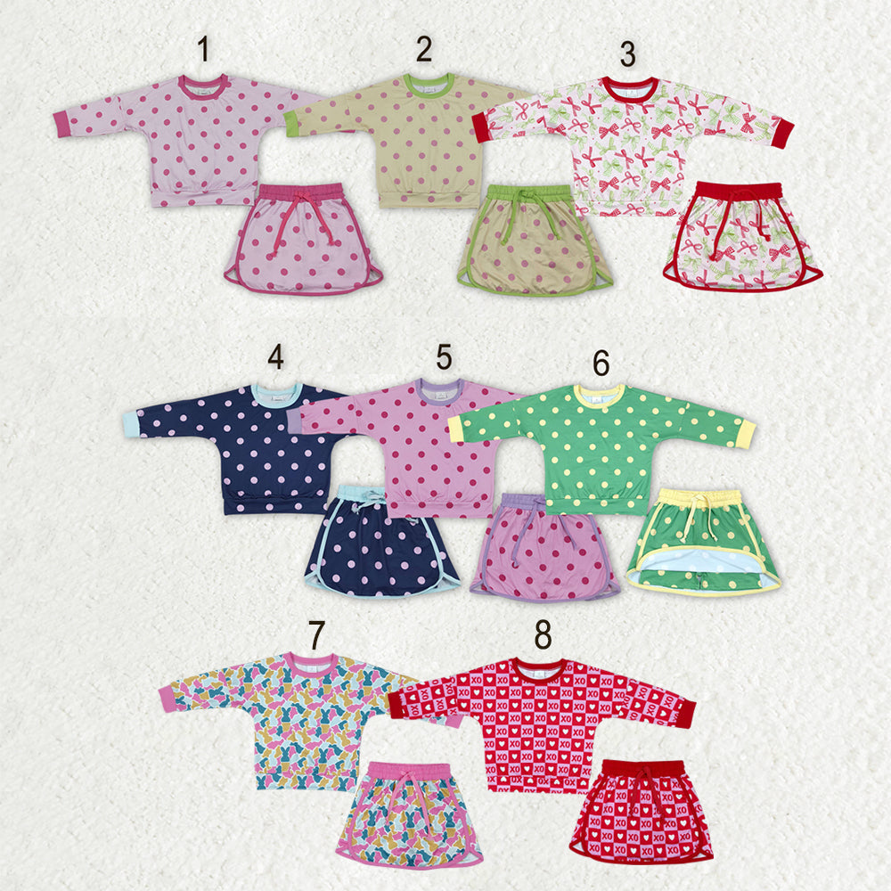 Sibling Baby Girls Long Sleeves Polka Dots Top Skirt Short Clothes Sets