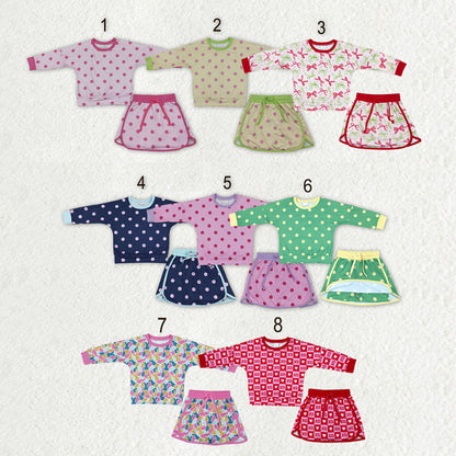 Sibling Baby Girls Long Sleeves Polka Dots Top Skirt Short Clothes Sets