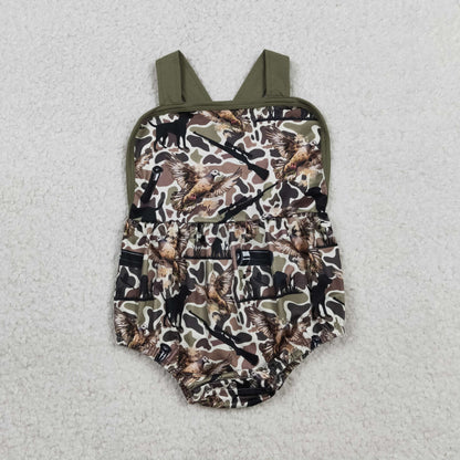 Sibling Baby Boys Shirt Top Dog Ducks Camo Pockets Short Hunting Clothes Set Strap Rompers