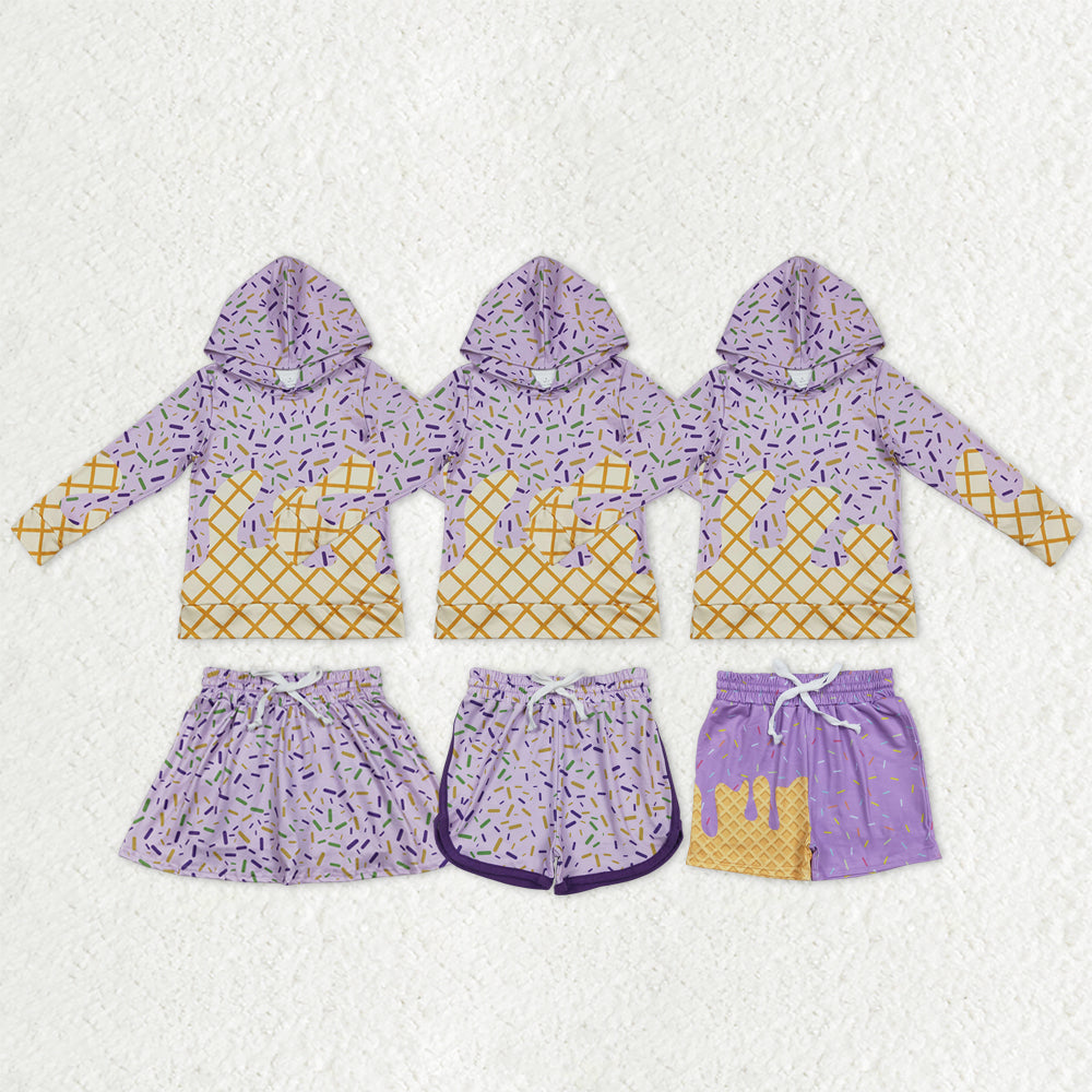 Sibling Baby Kids Lavender Sprinkles Drip Hoodies Skirt Shorts Team Clothes Sets