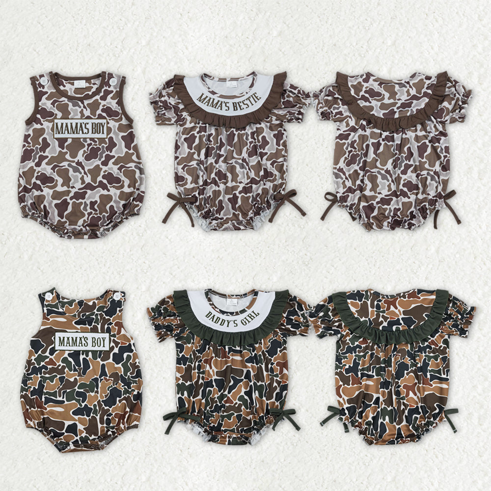 Sibling Embroidery Mama's & Daddy's Boys & Girls Southern Camo Rompers
