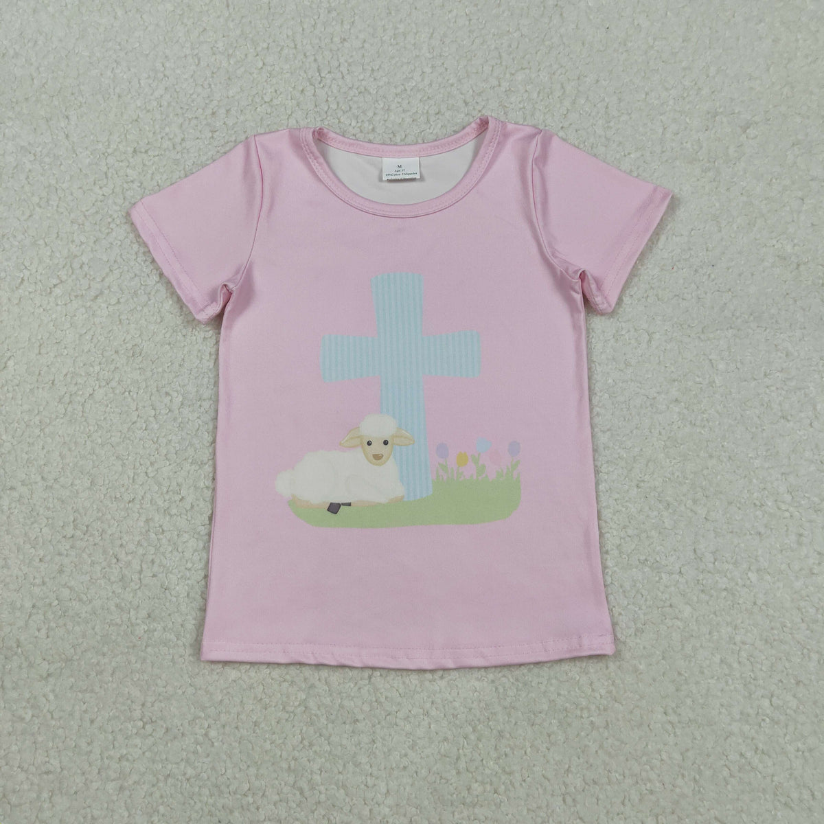 Sibling Baby Girls Short Sleeve Flowers Cross Rabbits Eggs Easter T-shirts Tops
