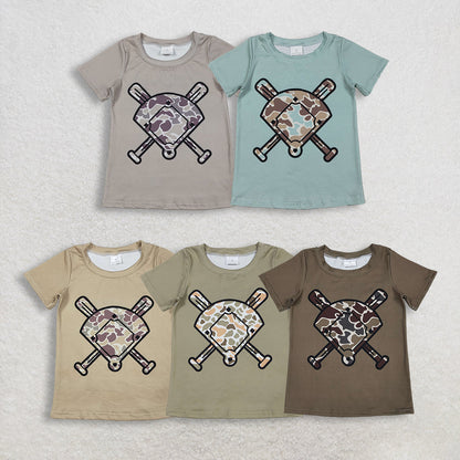 Sibling Baby Boys Short Sleeve Camo Baseballs Team T-shirts Top