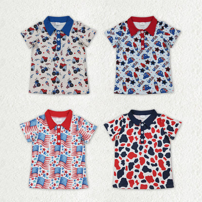 Sibling Baby Boys Short Sleeve 4th of July Button Polo Shirts Top