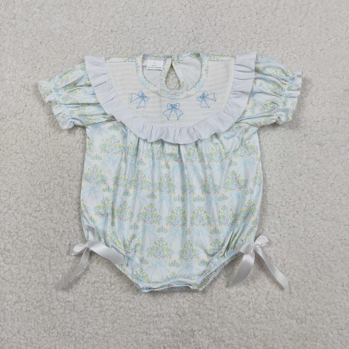 Sibling Smocked Bows Flower Checked Knee Length Dress Ruffle Rompers