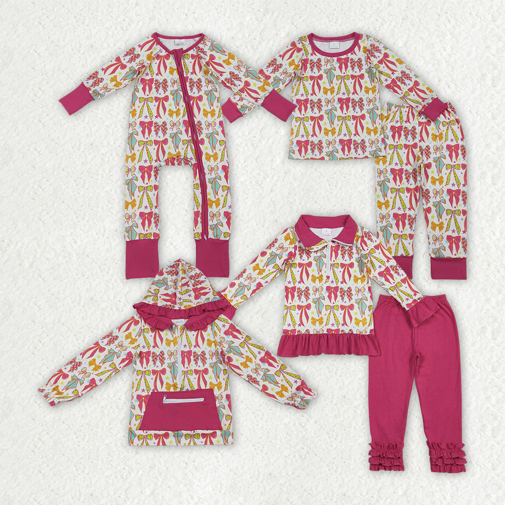 Sibling Baby Girls Colorful Bows Stars Pullovers Pants Pajamas Clothes Sets Rompers