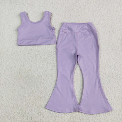 Sibling 3 Colors Baby Girls Yoga Vest Bell Bottom Pants Active Wear Outfits