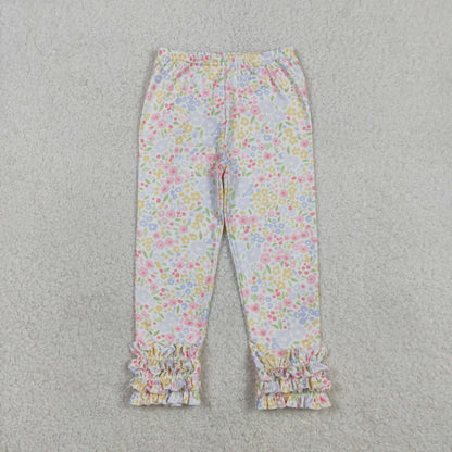 Sibling Baby Girls Embroidery Floral Bows Top Ruffle Pant Clothes Sets