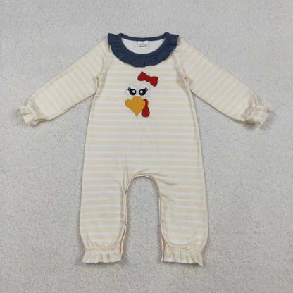 Sibling Baby Girls Stripe Embroidery Turkey Tunic Ruffle Pants Thanksgiving Set Footie Rompers