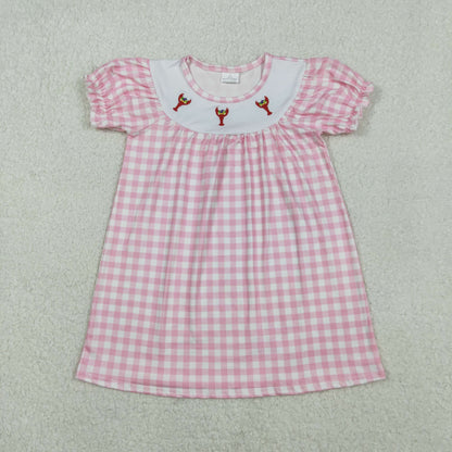 Sibling Baby Boys Girls Embroidery Anchor Crayfishes Mardigras Checked Clothes Set Dress Romper