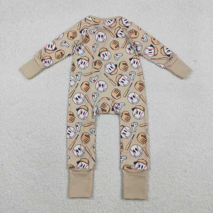 Sibling Baby Boys Smile Baseballs Top Pant Team Pajamas Sets Zipper Footie Rompers