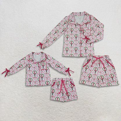 Mama and Me Girls Holly Soldiers Bows Button Pocket Long Sleeves Short Pajamas Sets