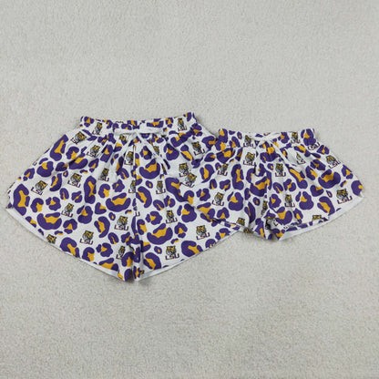 Mama and Me Girls Purple Leopard LSU Tiger Team Yoga Active Butterfly Shorts Bottom