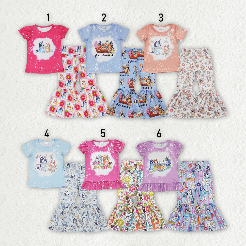 Sibling Baby Girls Dogs Shirts Top Bell Pants Outfits