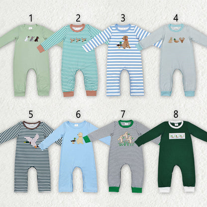 Sibling Baby Infant Boys Embroidery Hunting Long Sleeve Rompers