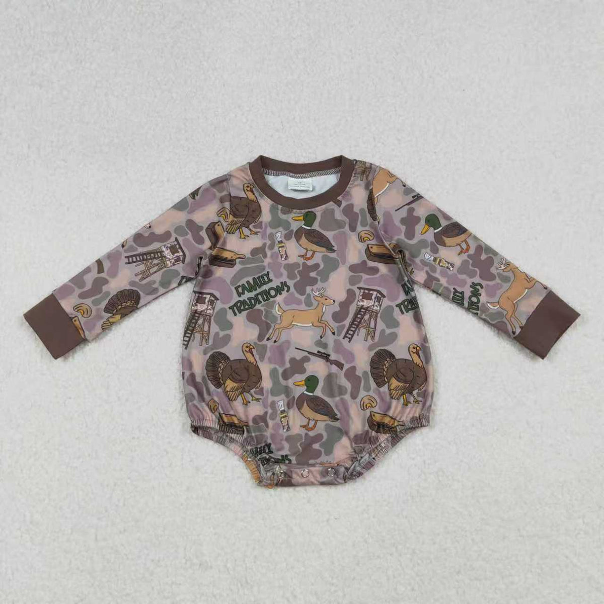 Sibling Baby Boys Brown Turkey Ducks Camo Top Pockets Pant Hunting Clothes Sets Rompers