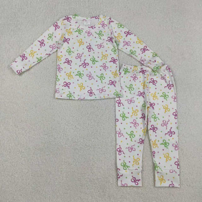 Sibling Baby Girls Mardigras Bows Polka Dots Pants Pajamas Set Zipper Convertible Rompers