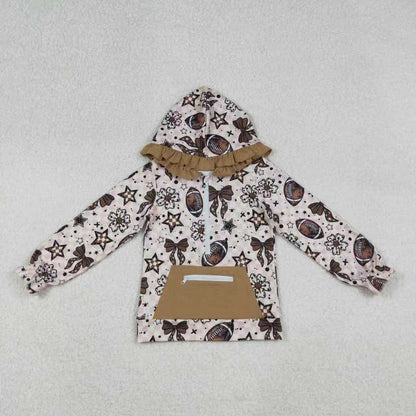 Sibling Baby Girls Bows Footballs Zip Pullover Top Pants Team Clothes Sets Ruffle Hoodies Top
