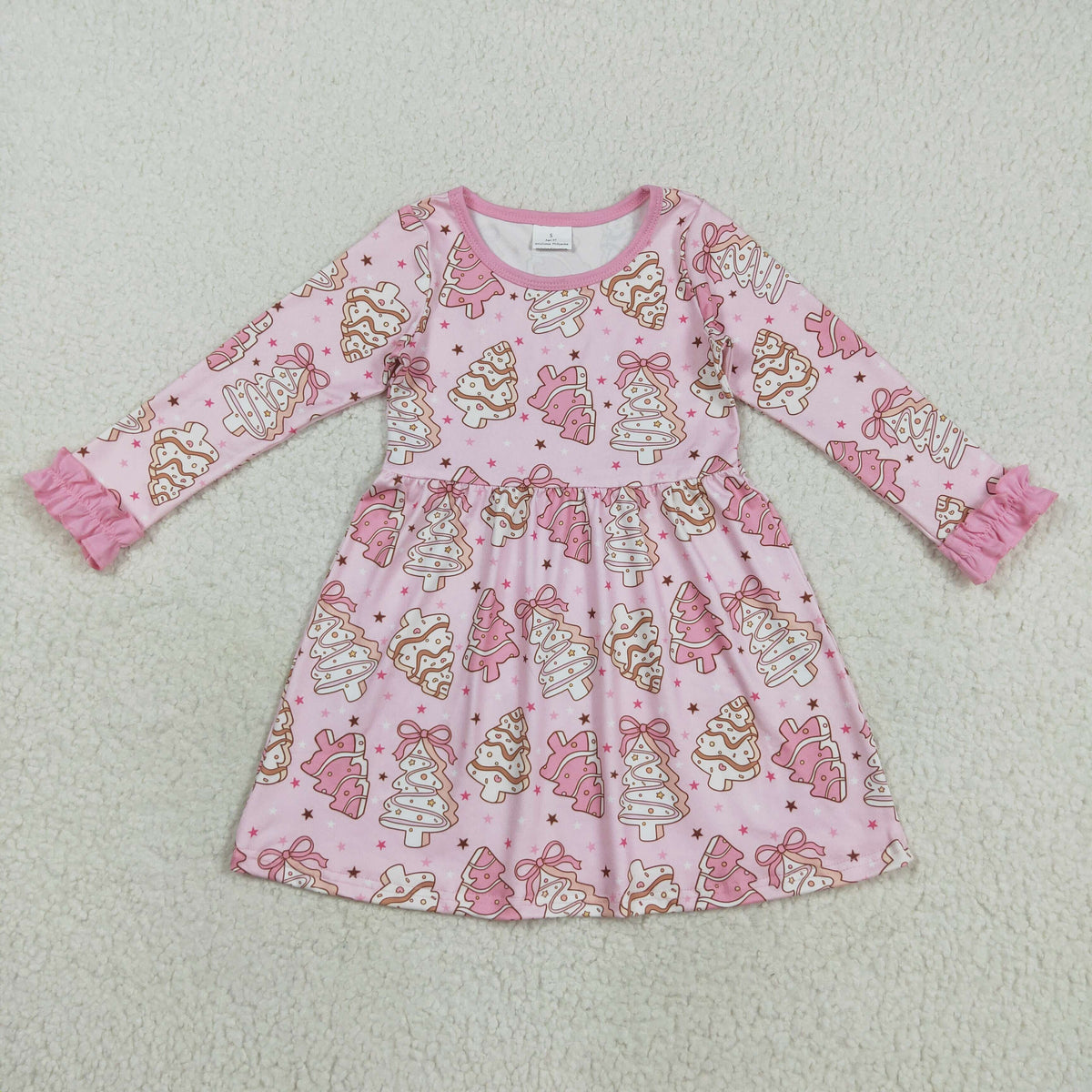 Sibling Baby Girls Pink Bows Stripe Trees Christmas Clothes Sets Rompers Knee Length Dresses