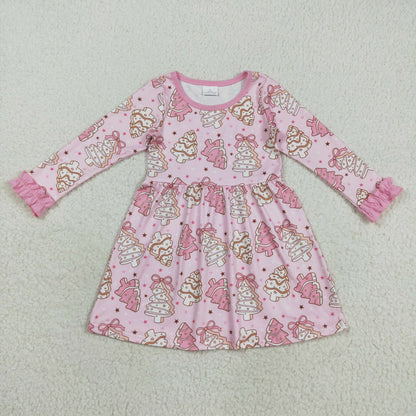 Sibling Baby Girls Pink Bows Stripe Trees Christmas Clothes Sets Rompers Knee Length Dresses