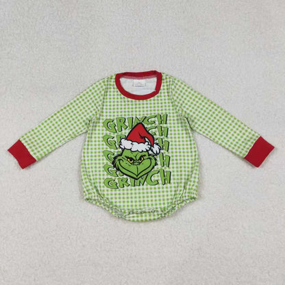 Sibling Baby Boys Green Faces Christmas Checked Tee Shirts Top Rompers
