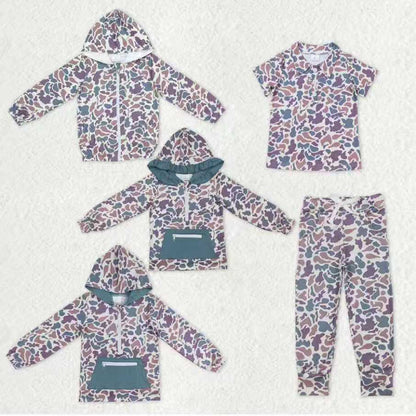 Sibling Baby Kids Southern Lavender Camo Polo Zip Pocket Hoodies Leggings