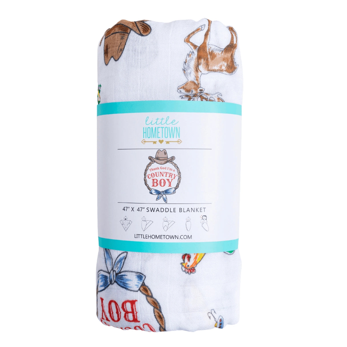 Little Hometown Country Boy Bamboo Swaddle Blanket | 47" x 47" Baby Muslin Receiving Blanke