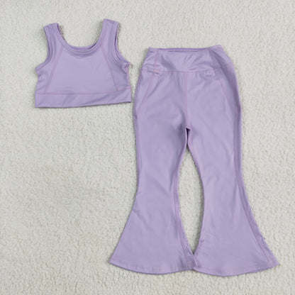 Sibling 3 Colors Baby Girls Yoga Vest Bell Bottom Pants Active Wear Outfits