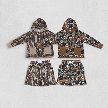 Sibling Baby Boys Southern Camo Button Pockets Hoodies Shorts Hunting Clothes Sets