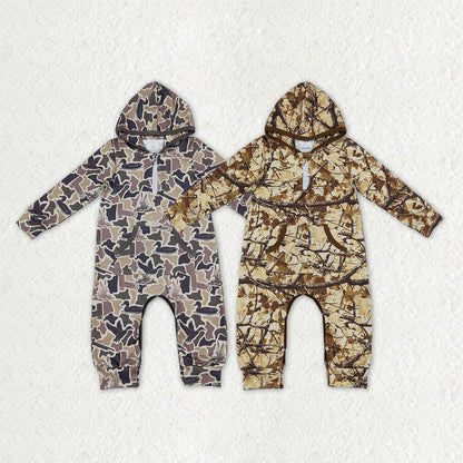Sibling Baby Boys Long Sleeves Southern Camo Hunting Zip Pocket Hoodie Pant Rompers