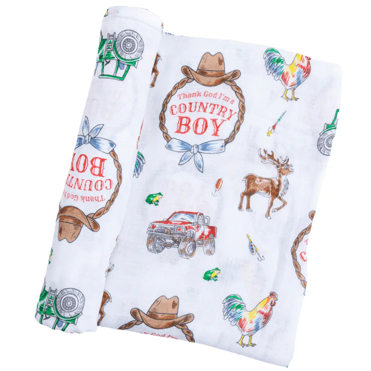 Little Hometown Country Boy Bamboo Swaddle Blanket | 47" x 47" Baby Muslin Receiving Blanke