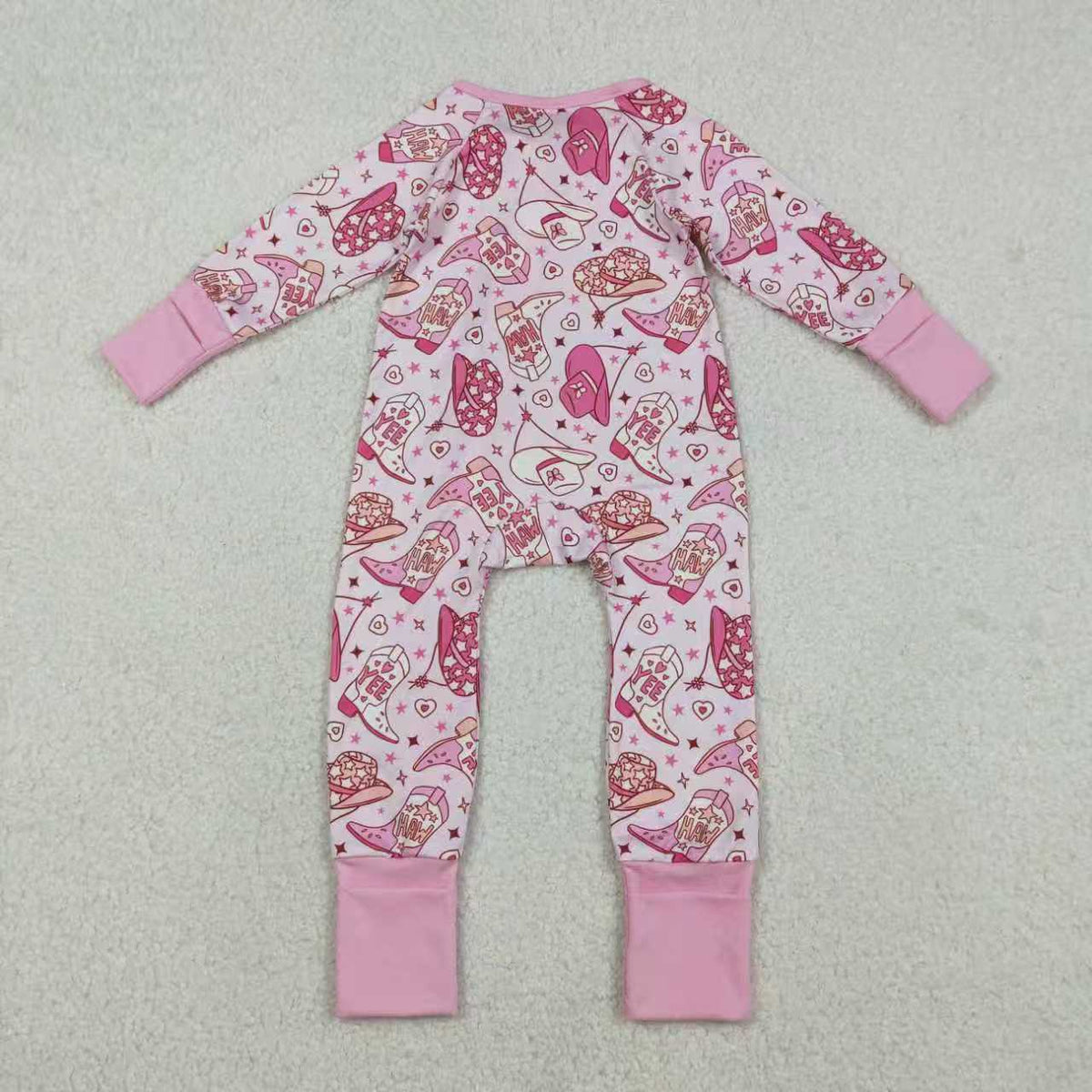 Sibling Baby Girls Pink Hats Boots Top Pants Western Pajamas Set Zipper Rompers
