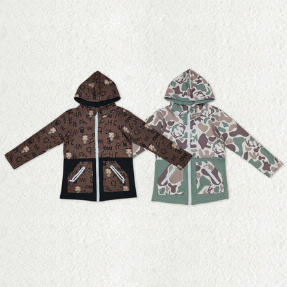 Sibling Baby Boys Bull Skulls Deer Camo Pockets Zipper Hoodies Jackets Tops