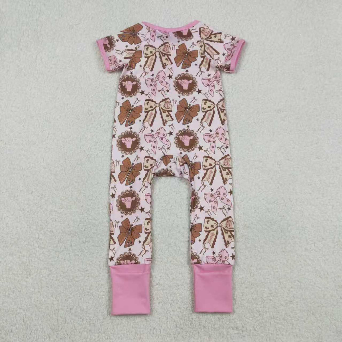 Sibling Baby Girls Bows Highland Cows Ruffle Pants Western Pajamas Set Ruffle Dress Zipper Romper