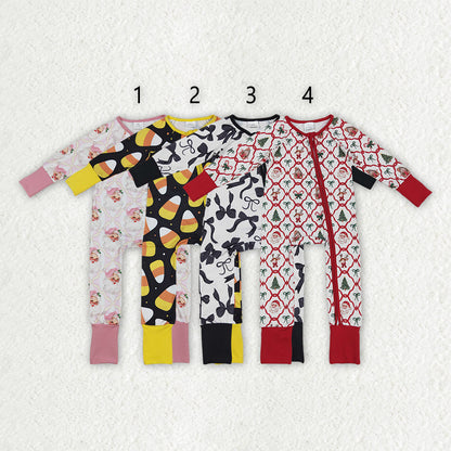 Sibling Boys Baby Girls Holiday Zipper Footie Rompers