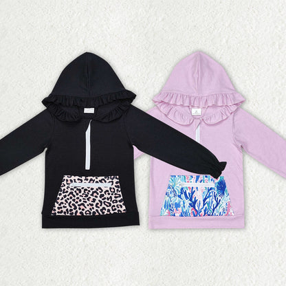 Sibling Baby Girls Ruffle Hooded Fall Pocket Pullovers Tops
