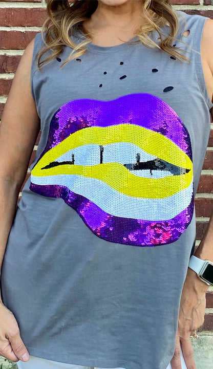 Lips Sequin Adult Tank