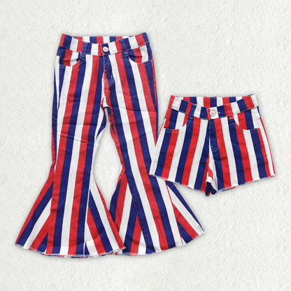 Sibling Baby Girls 4th Of July Stripe Denim Jeans Shorts