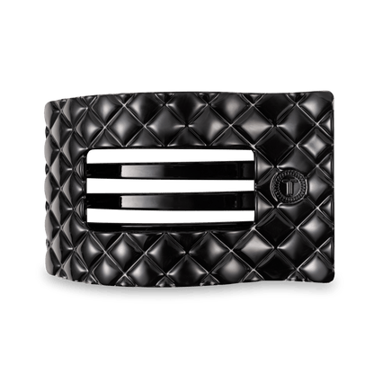 Jet Black Quilted Large Flat Rectangle Hair Clip