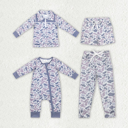Baby Boys Light Grey Camo Zip Pullovers Short Leggings Zip Rompers