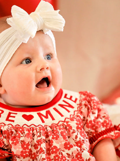 Valentine's Day "BE ❤ MINE" Embroidered Floral Girls' Romper