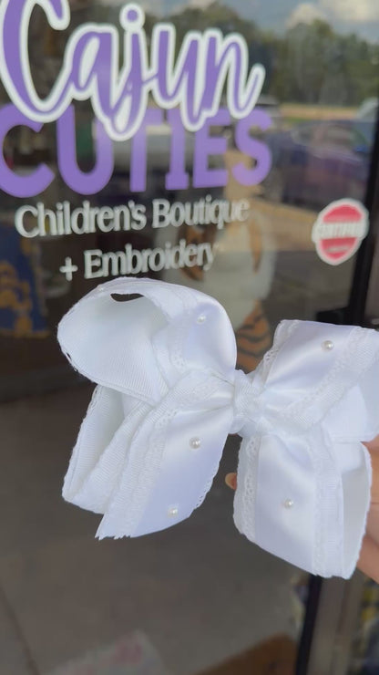 White Lace & Pearl Bow